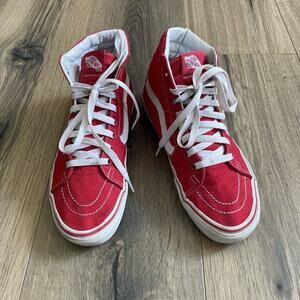VANS Sk8 Hi-Top Sneaker Red & White Men Sz 7 Women Sz 8.5 GUC